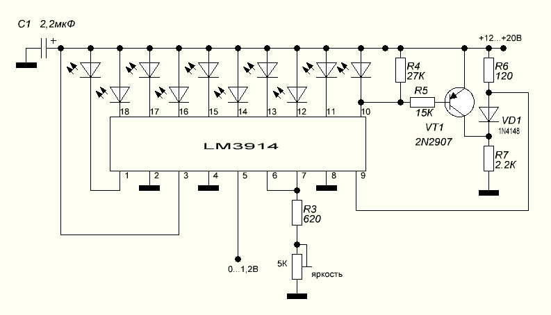 Индикатор уровня сигнала на LM3914