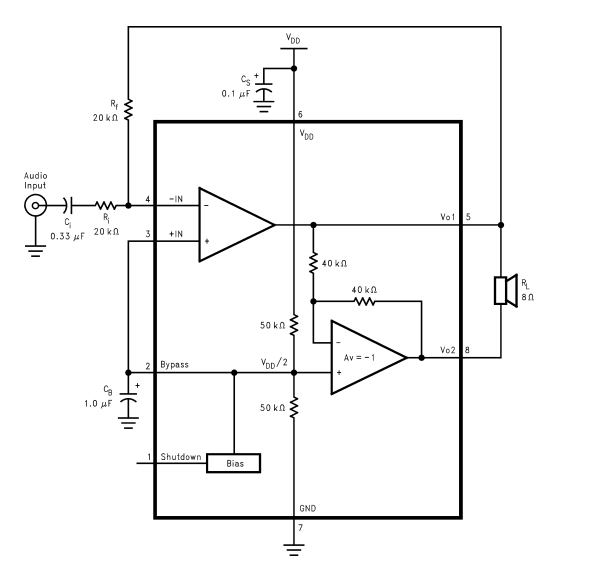 LM4861 маломощный миниатюрный  моно усилитель 1.1 Вт