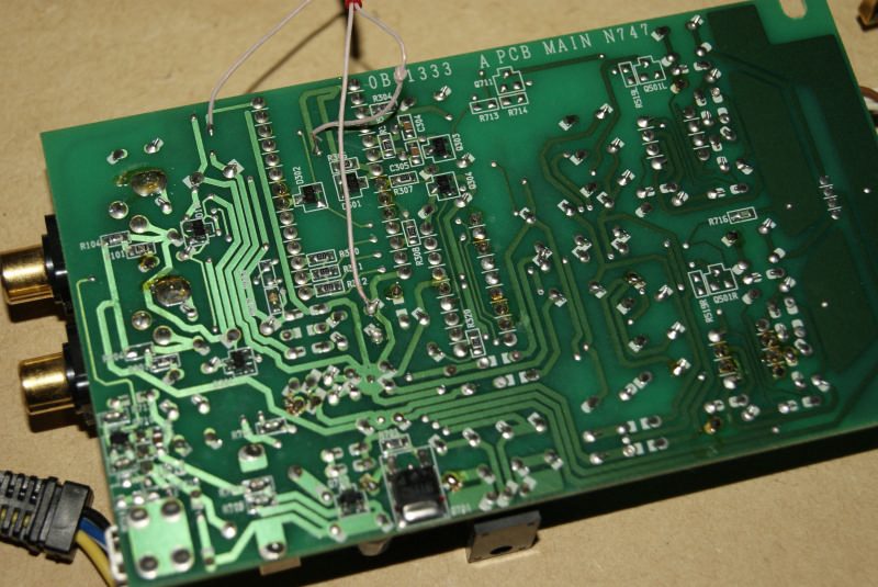 Монтаж со стороны выводов и разъёмы RCA платы Nakamichi DAC-41